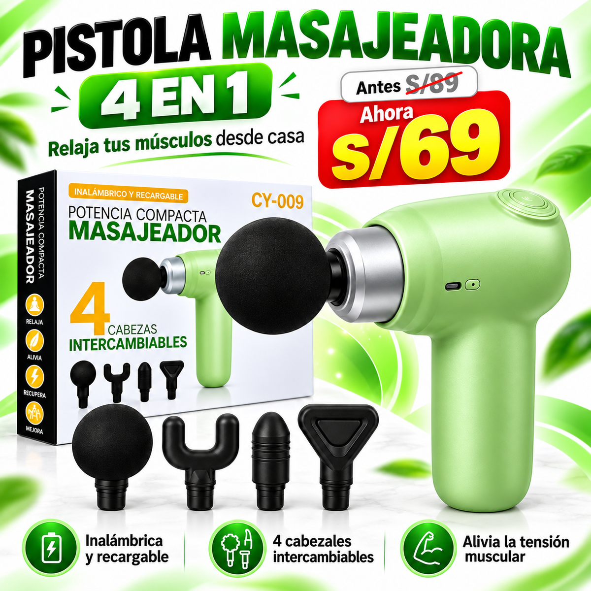 Pistola masajeadora 4 en 1